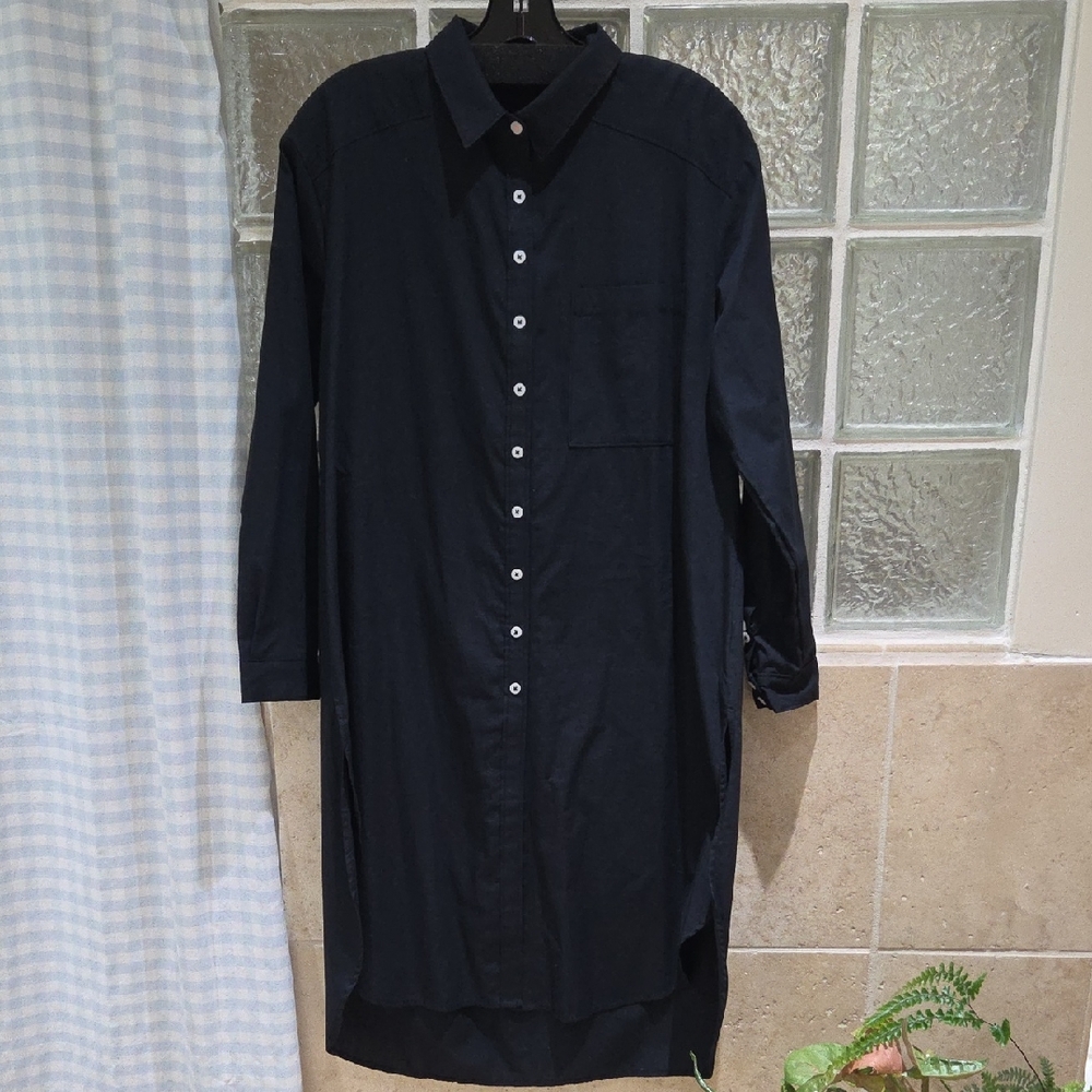New Anthropologie Maeve Black Cotton Tunic Dress Cover Up Slits Small